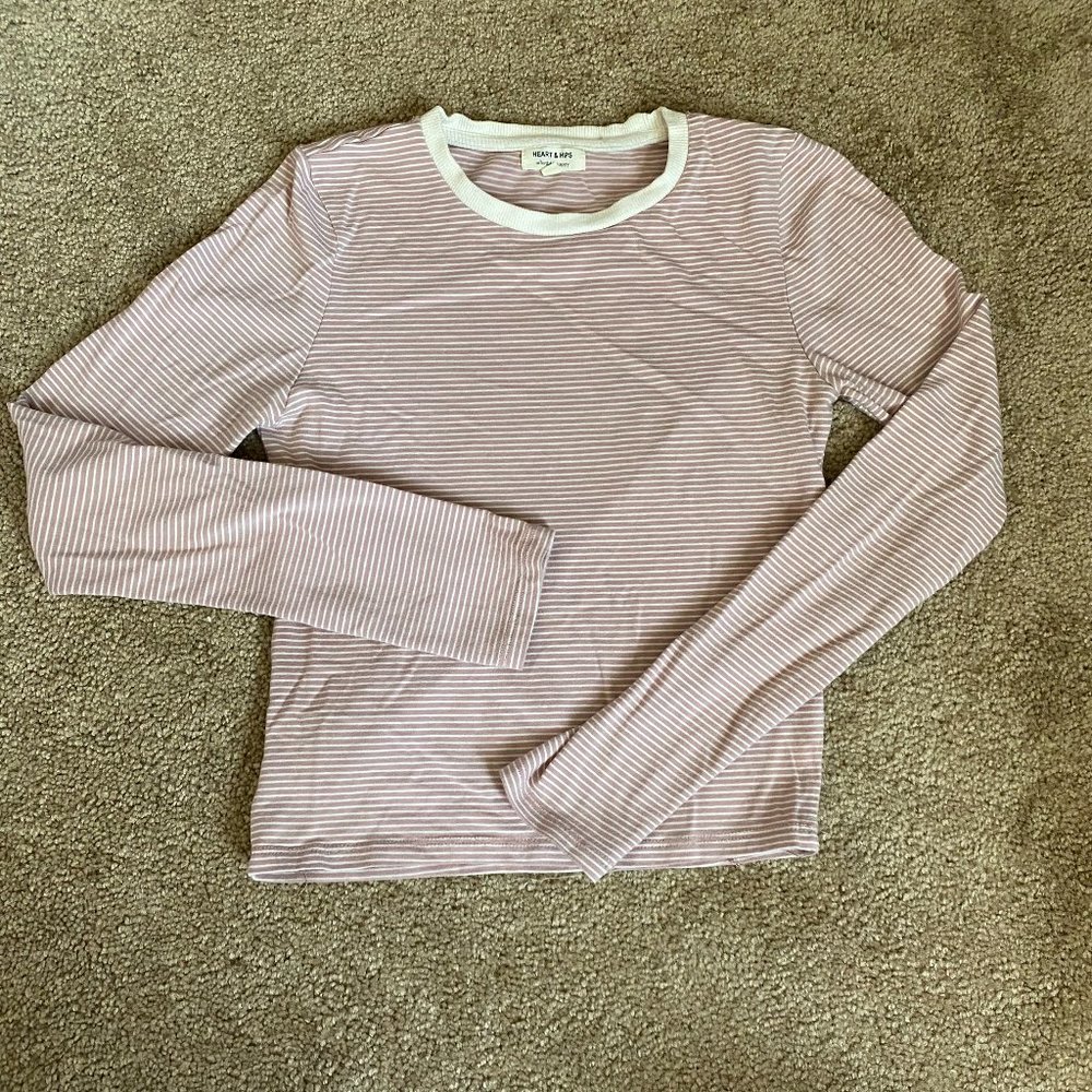 Hearts & Hips Long Sleeve Stripe Pink and White Top
